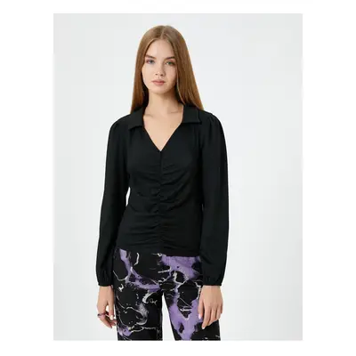 Koton Blouse with Draping Detailed Shirt Collar Long Sleeve