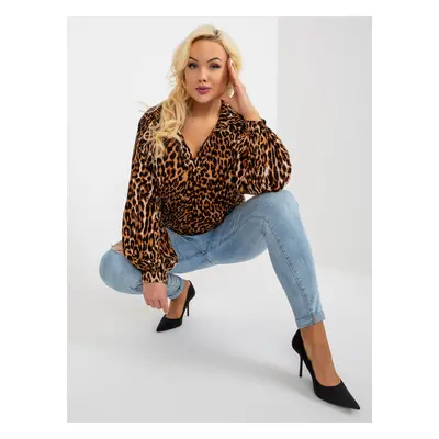 Light brown and black oversized shirt blouse with leopard pattern