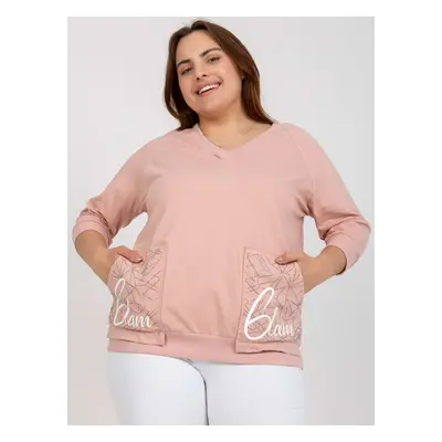 Dusty pink blouse plus size with patch and inscriptions