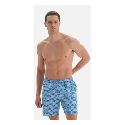 Dagi Blue Fishbone Fish Pattern Mid Sea Shorts