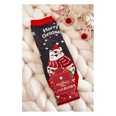 Children's socks "Merry Christmas" bear Gray and red