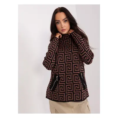 Women's brown and black patterned turtleneck sweater