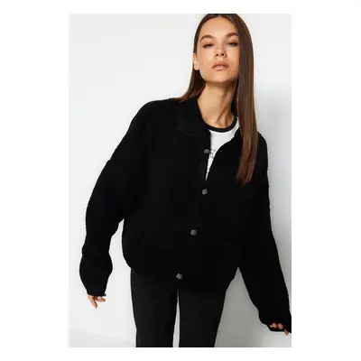 Trendyol Black Wide Fit Boucle kötöttáru Cardigan