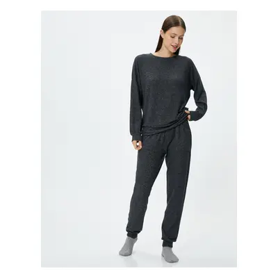 Koton Pajama Top Crew Neck Long Sleeve Viscose Blend