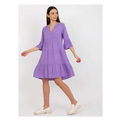 Purple loose dress with ruffle with V-neck SUBLEVEL