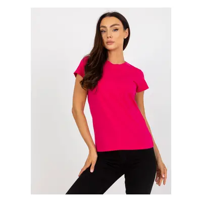 Basic fuchsia women's t-shirt with round neckline