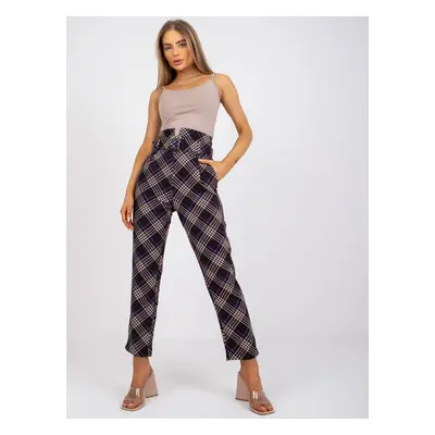 Black-purple high-waisted checkered trousers