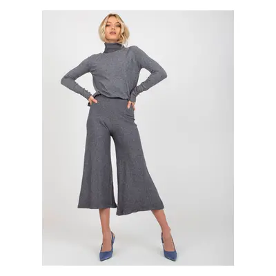 Dark grey wide knitted trousers with elastic waistband