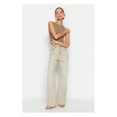 Trendyol Beige Pale Effect Vintage Normal Waist Wide Leg Jeans