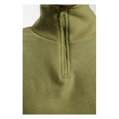 Trendyol Khaki Parachute Detail Polo Neck Zipper Stopper Fleece Crop Knitted Sweatshirt