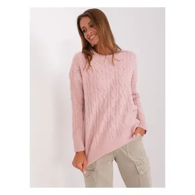 Light pink classic sweater with cables