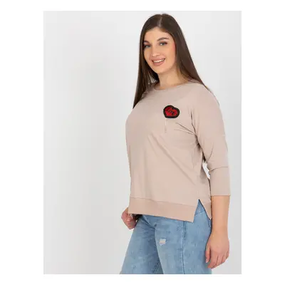 Beige blouse plus size with 3/4 sleeves and application