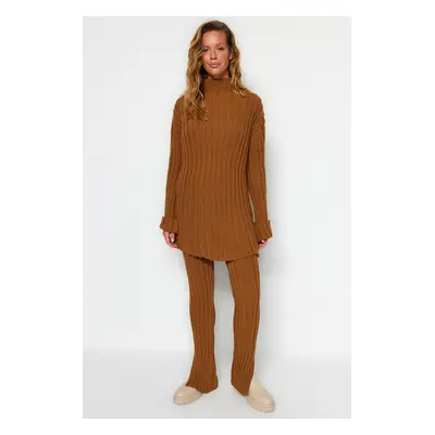 Trendyol Brown Corduroy Trousers Slit Detailed Knitwear Bottom-Top Set