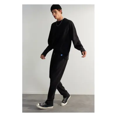 Trendyol Black Regular Cut Limited Edition 100% Cotton Textured Sweatpants