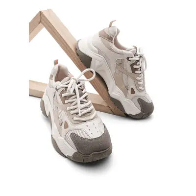 Marjin Women's High-Sole Sneaker Lace-Up Sneakers Virez Beige.