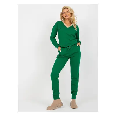 Green two-piece casual set with V-neck