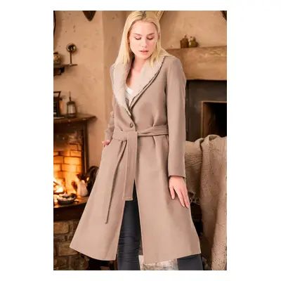 Z6671 DEWBERRY WOMEN'S COAT-PLAIN BEIGE