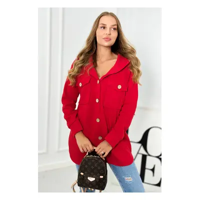 Cotton insulated sweatshirt with decorative buttons of red color