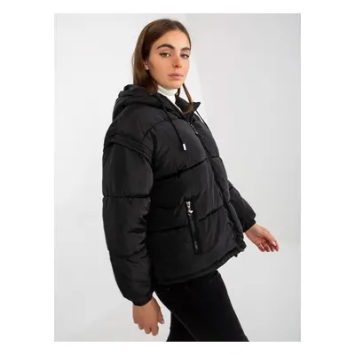 Black 2-in-1 winter jacket with detachable sleeves