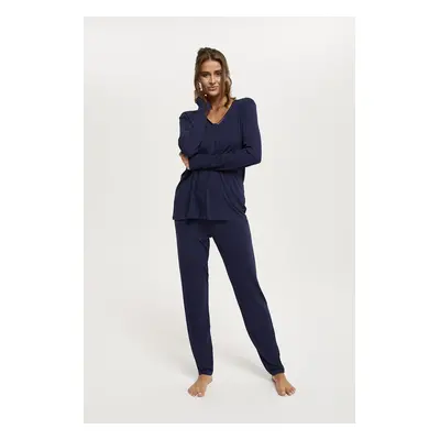 Women's Song Pajamas, Long Sleeves, Long Pants - Dark Blue