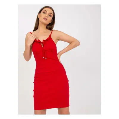 Basic red ribbed dress with straps RUE PARIS