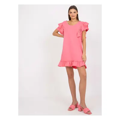 Pink sundress with ruffle and application