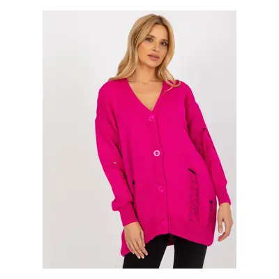 Loose fuchsia cardigan with holes from RUE PARIS