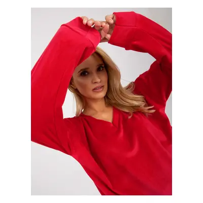 Red smooth velour blouse with a neckline from RUE PARIS