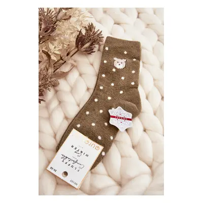 Women's insulated socks with polka dots and teddy bears, green