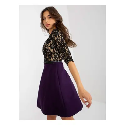 Black-purple cocktail dress with belt