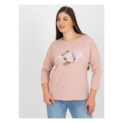 Light pink plus size blouse with a shiny print