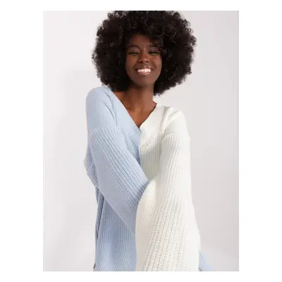 Ecru-Blue Women's Oversize Neckline Sweater