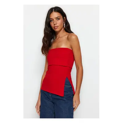 Trendyol Red Strapless Collar Side Zipper Crepe Knitted Blouse