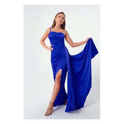 Lafaba Women's Sax One-Shoulder Satin Evening & Prom Dress