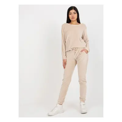 Women's velour tracksuit Rue Paris Clarisa - beige