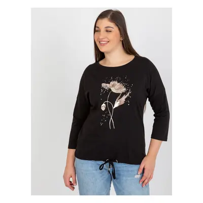 Black blouse plus size with glossy print