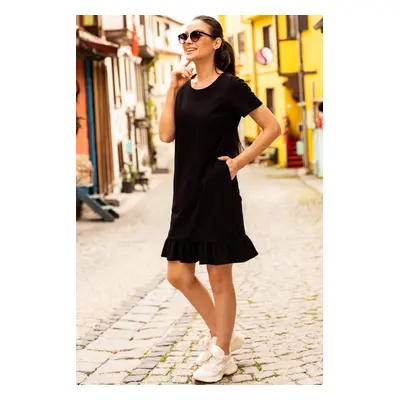 armonika Women's Black Short Sleeve Six Ruffle Dress