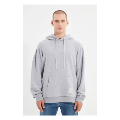 Trendyol Grey Oversize/Wide Cut Hooded Labeled Fleece/Warm Sweatshirt