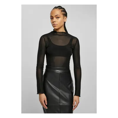 Women's Fishnet Turtleneck Bodysuit Black