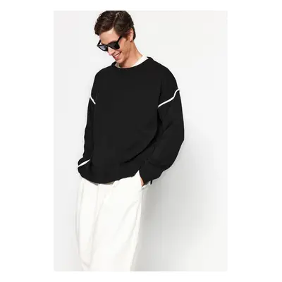 Trendyol Black Oversize Crew Neck Piping Detailed Knitwear Sweater