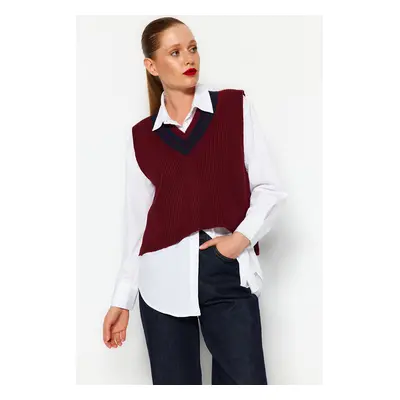 Trendyol Claret Red Crop V-nyakú kötöttáru pulóver