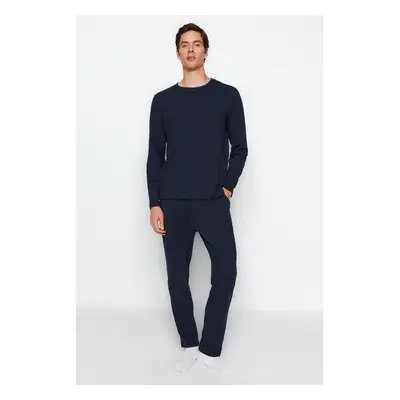 Trendyol Navy Blue Regular Fit Knitted Pajamas Set