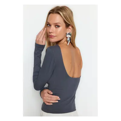 Trendyol Anthracite Cotton Backless Fitted Flexible Blouse