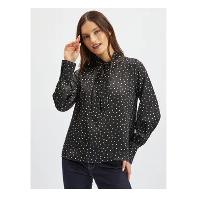 Orsay Black Ladies Satin Polka Dot Blouse - Women