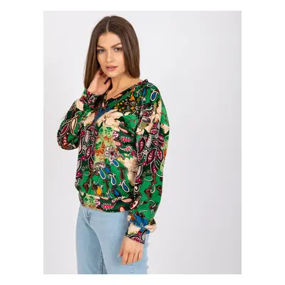 Green Women's Blouse with Ruby Prints