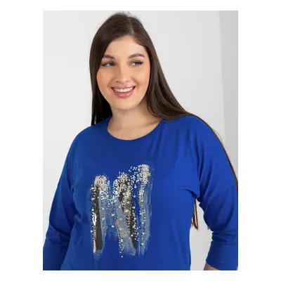 Dark blue blouse plus size with 3/4 sleeves