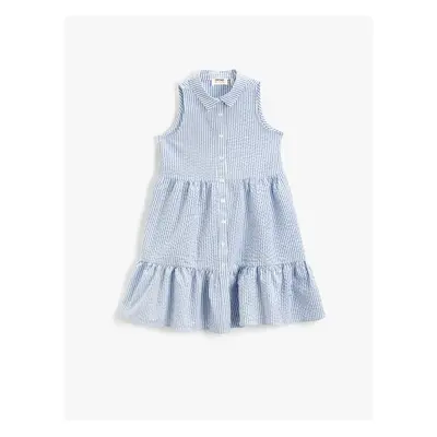 Koton Dress Midi Sleeveless Shirt Collar Tiered With Buttons