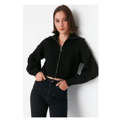 Trendyol Black Crop cipzár részlet kötöttáru Cardigan