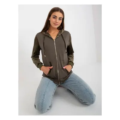 Khaki women's zippered sweatshirt with velour inserts