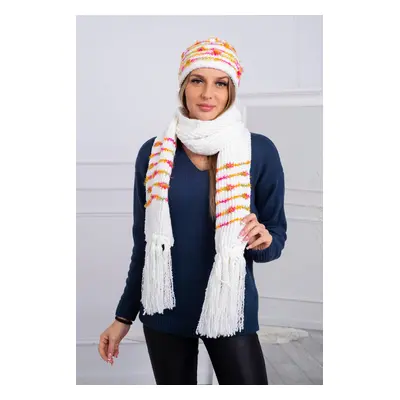 Ladies Set with Scarf Anika K304 ecru + orange